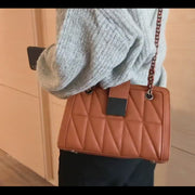 Square embellished strap quilted PU leather crossbody bag