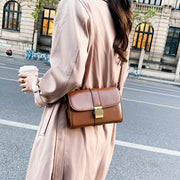 Metal pushlock strap style flapover PU leather crossbody bag