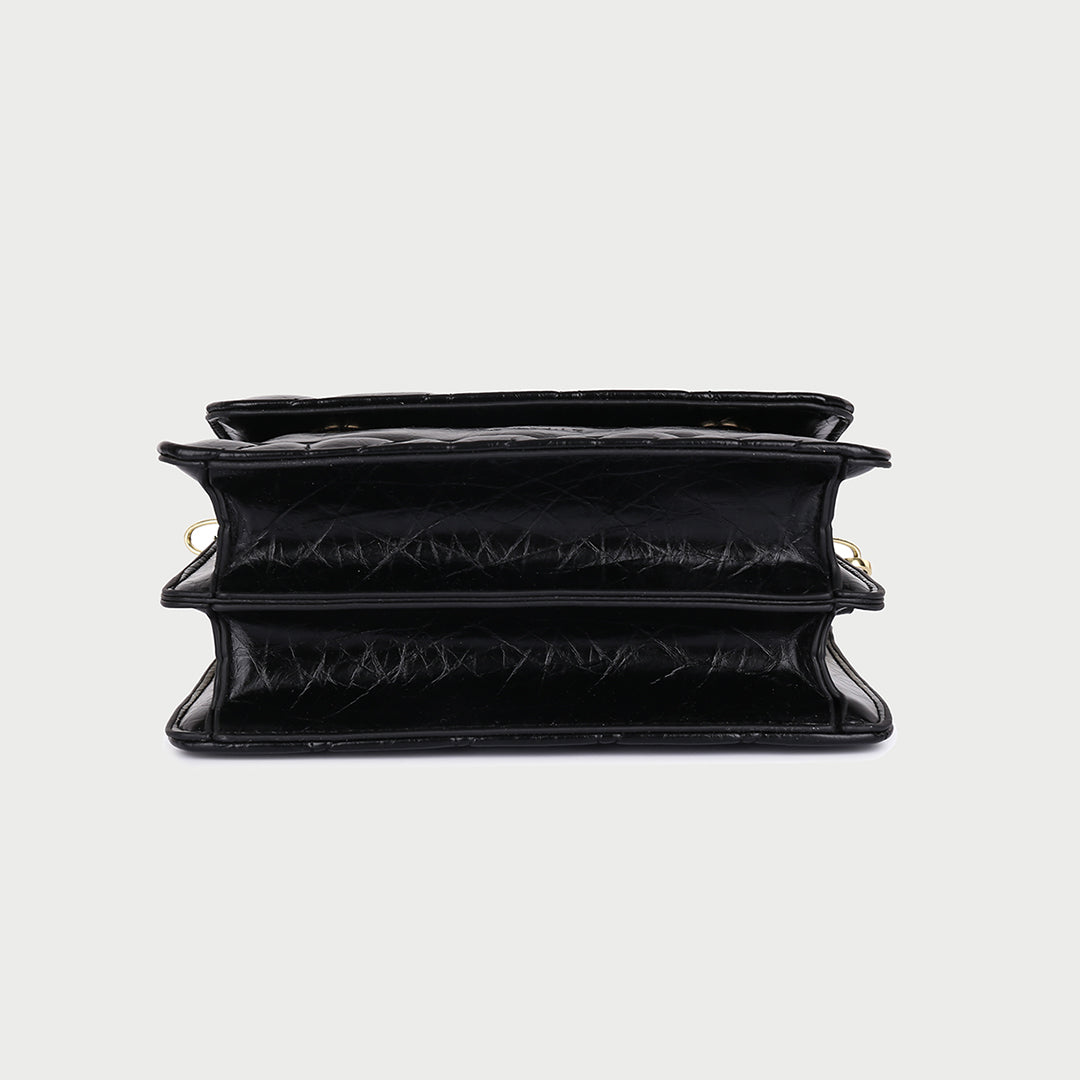 Flap style dual compartment quilted PU leather crossbody bag
