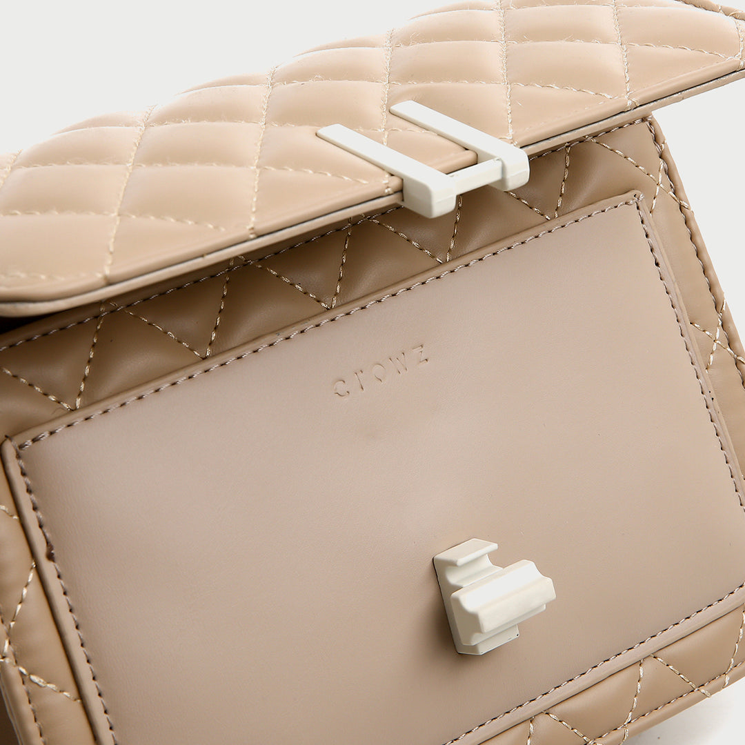 Chain strap flapover style quilted PU leather crossbody bag