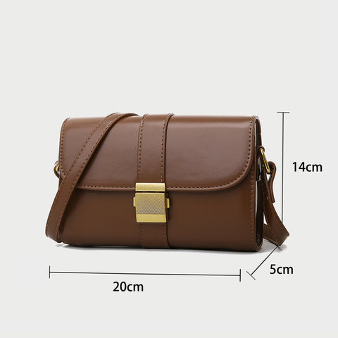 Metal pushlock strap style flapover PU leather crossbody bag