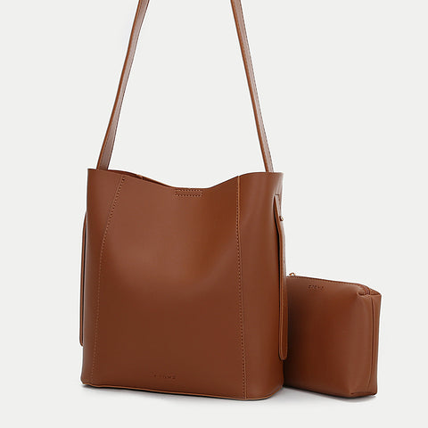 Topstitching PU leather 2-in-1 bucket bag