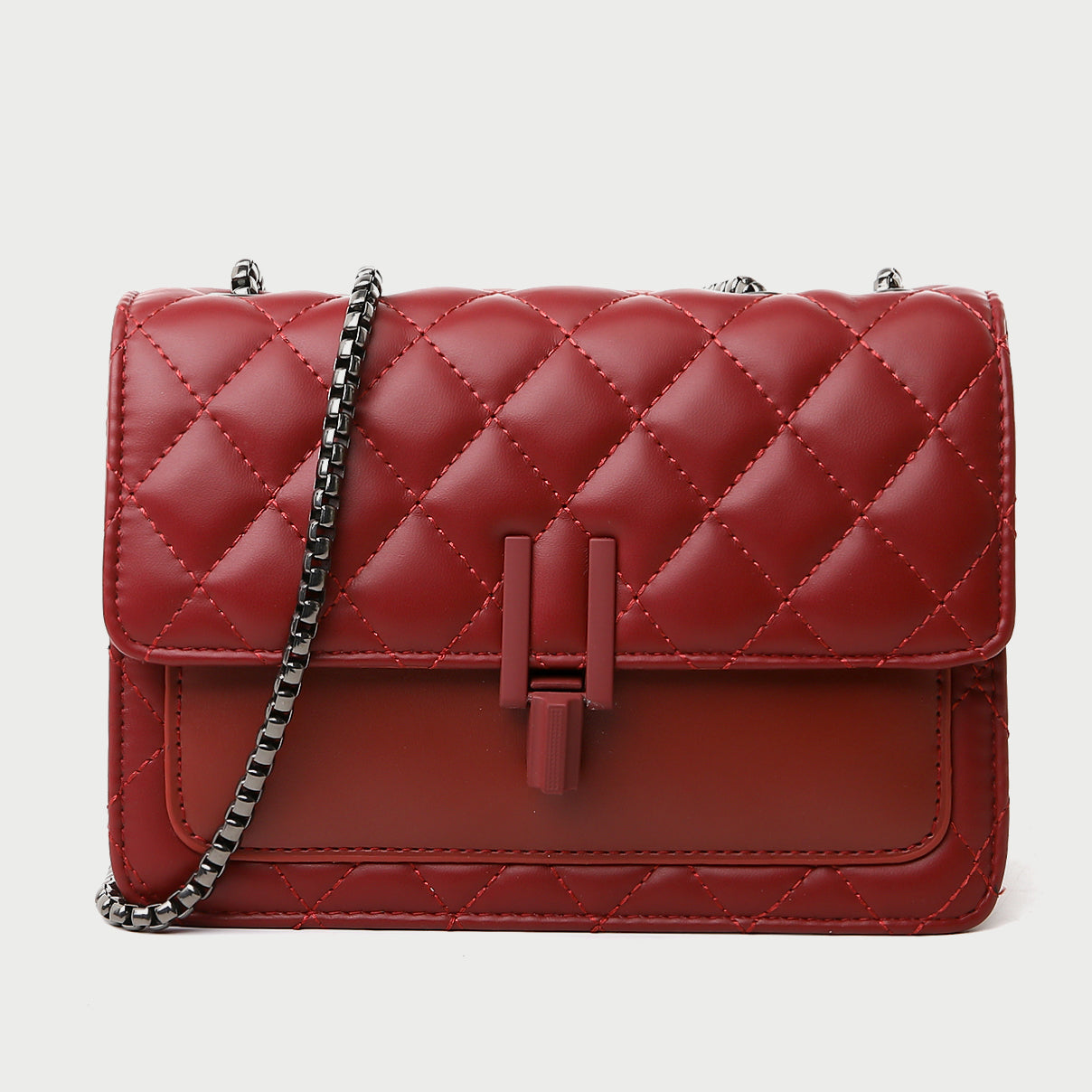 Chain strap flapover style quilted PU leather crossbody bag