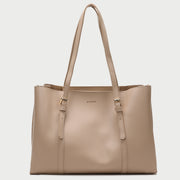 Buckle strap handle practical interior PU leather tote bag