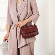 Zipped front flap studded PU leather crossbody bag