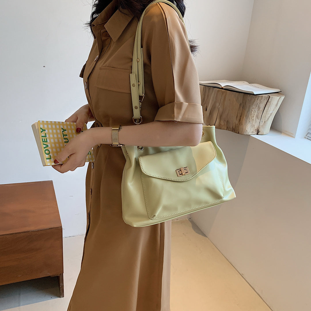 Envelope style front pocket PU leather shoulder bag