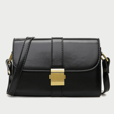 Metal pushlock strap style flapover PU leather crossbody bag