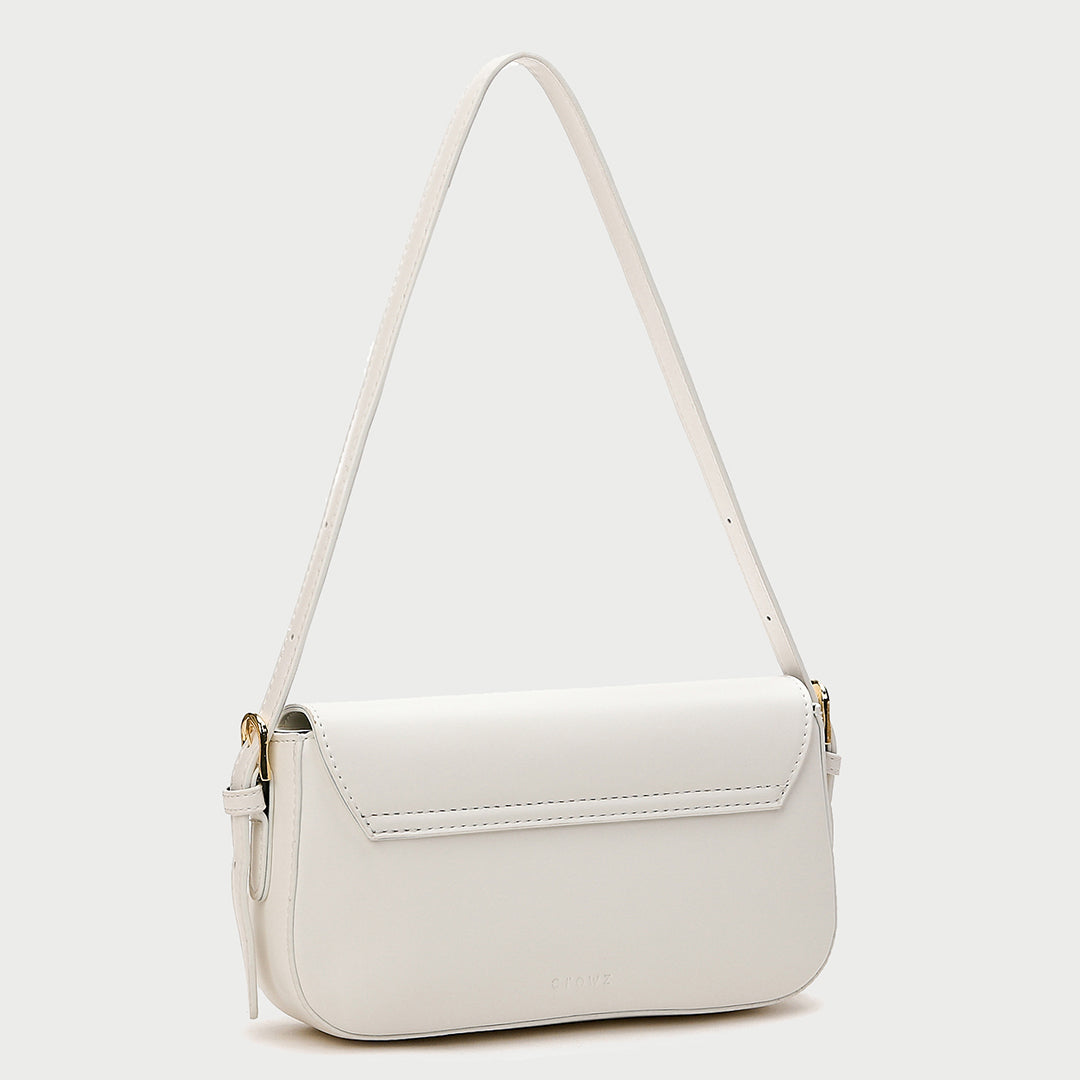 Classic buckle-strap flapover smooth PU leather shoulder bag