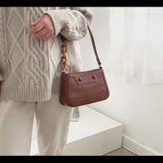 Croc-effect panel chained handle PU leather shoulder bag