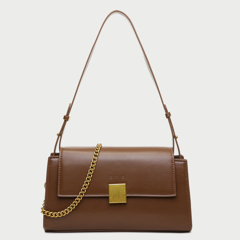 Square metal detail flap style chain strap PU Leather bag