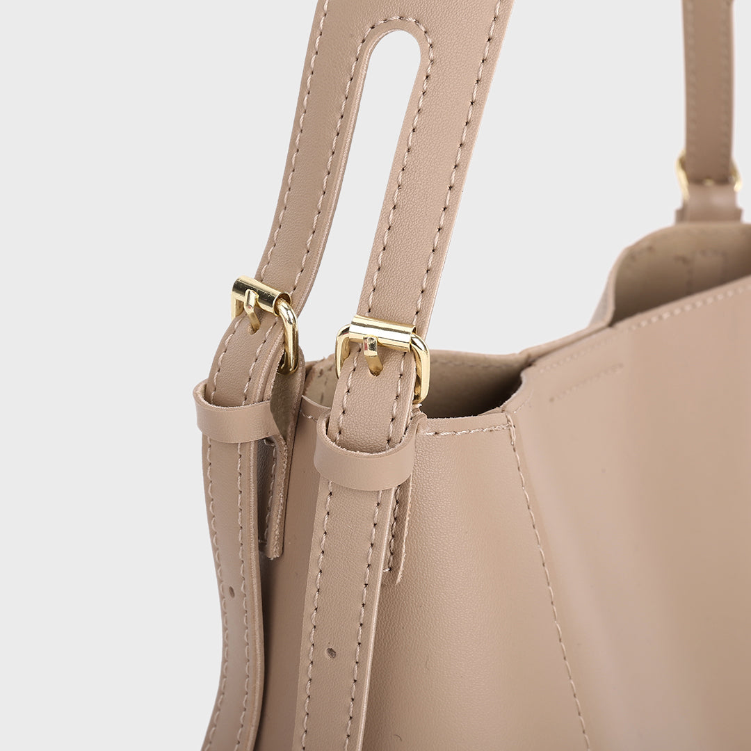 Double-strap detail shoulder strap PU leather bucket bag (2-in-1)