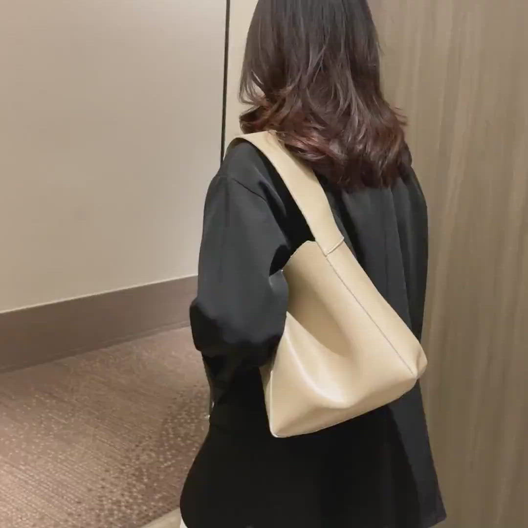 Streamlined wide-handle PU leather shoulder bag (2-in-1 set