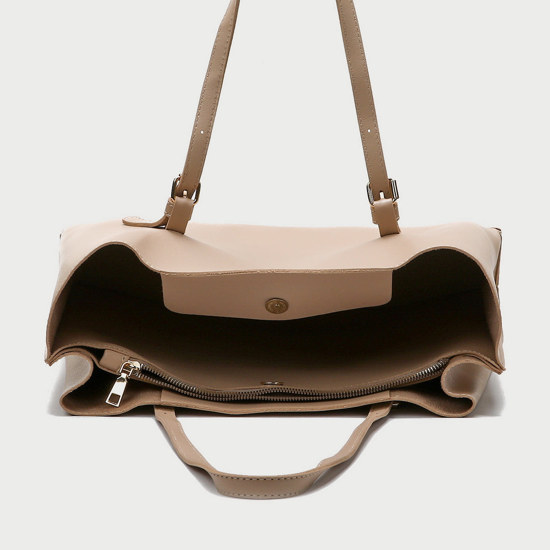 Buckle strap handle practical interior PU leather tote bag