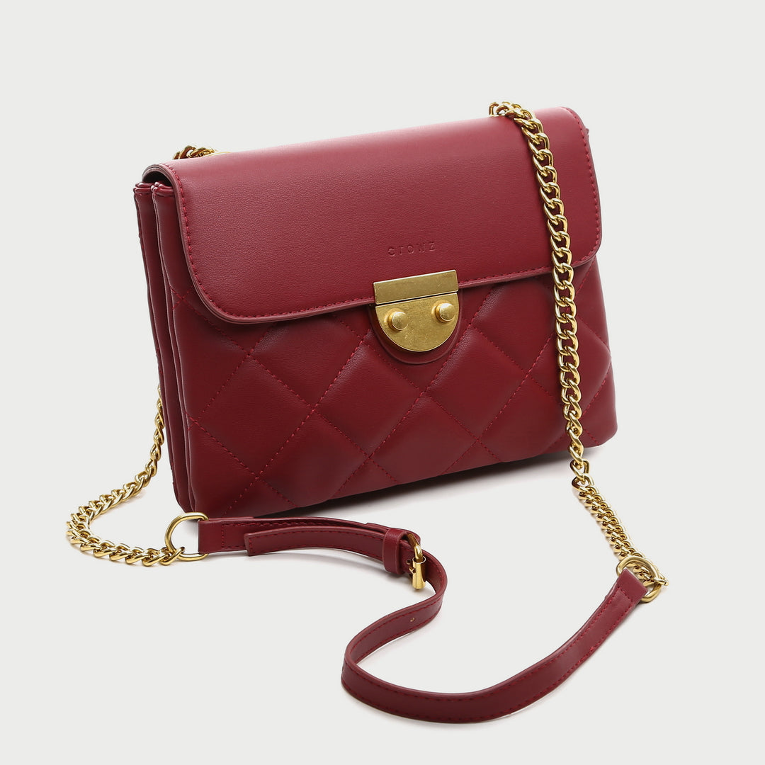 Half-moon metal closure two-compartment quilted PU leather crossbody bag