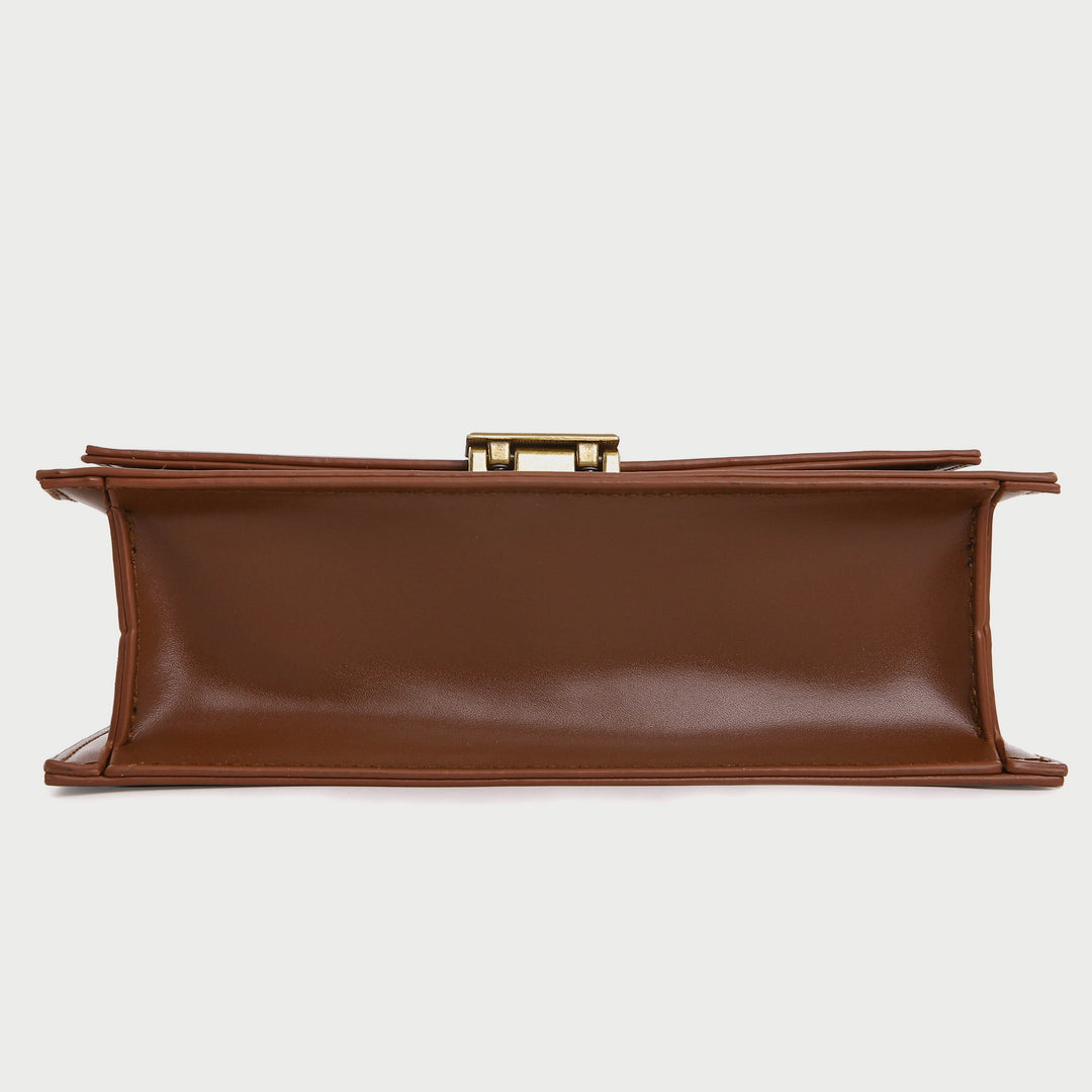 Square metal detail flapover PU leather crossbody bag