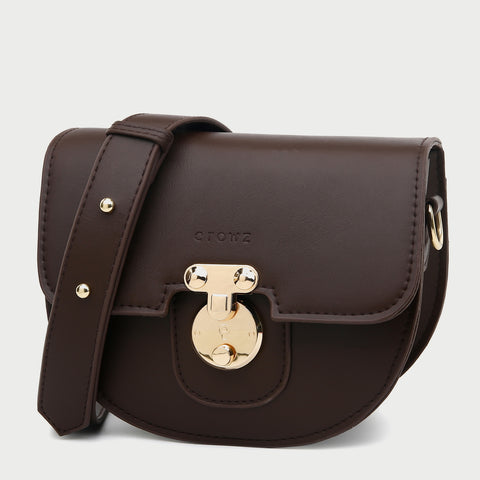 Elegant metal closure PU leather saddle crossbody bag
