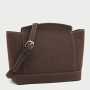 Modern metal-closure flap sculptural faux suede crossbody bag