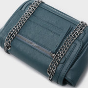 Zipped front flap studded PU leather crossbody bag