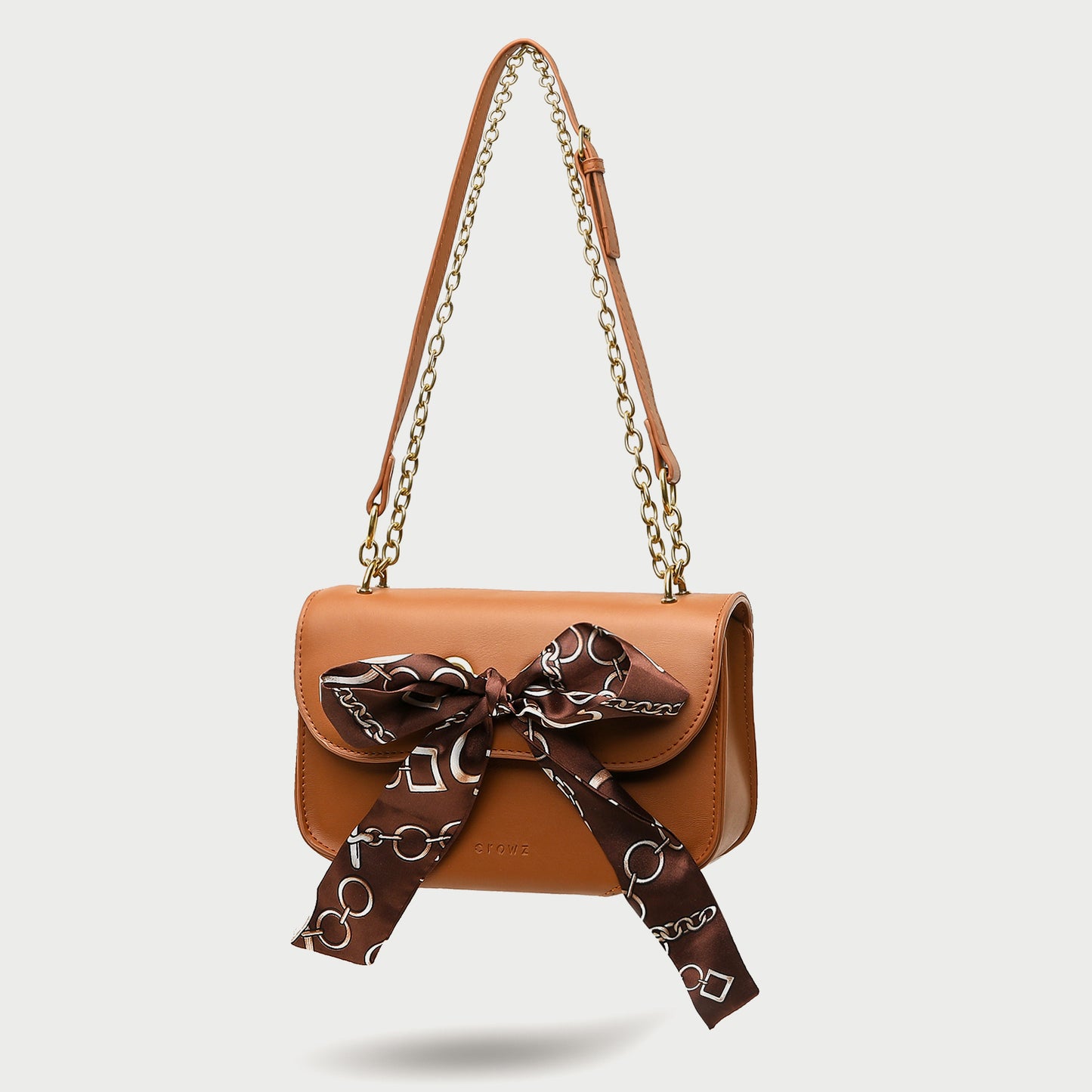 Silky scarf bow embellished flap style PU leather crossbody bag