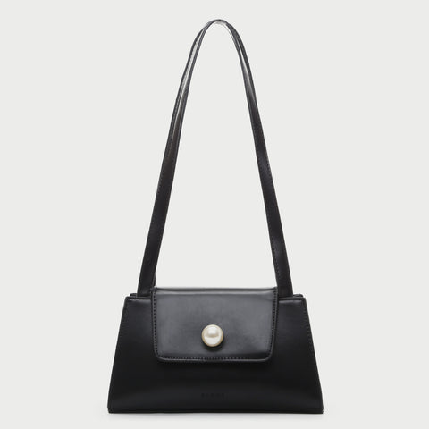 Faux pearl embellished flap PU leather shoulder bag