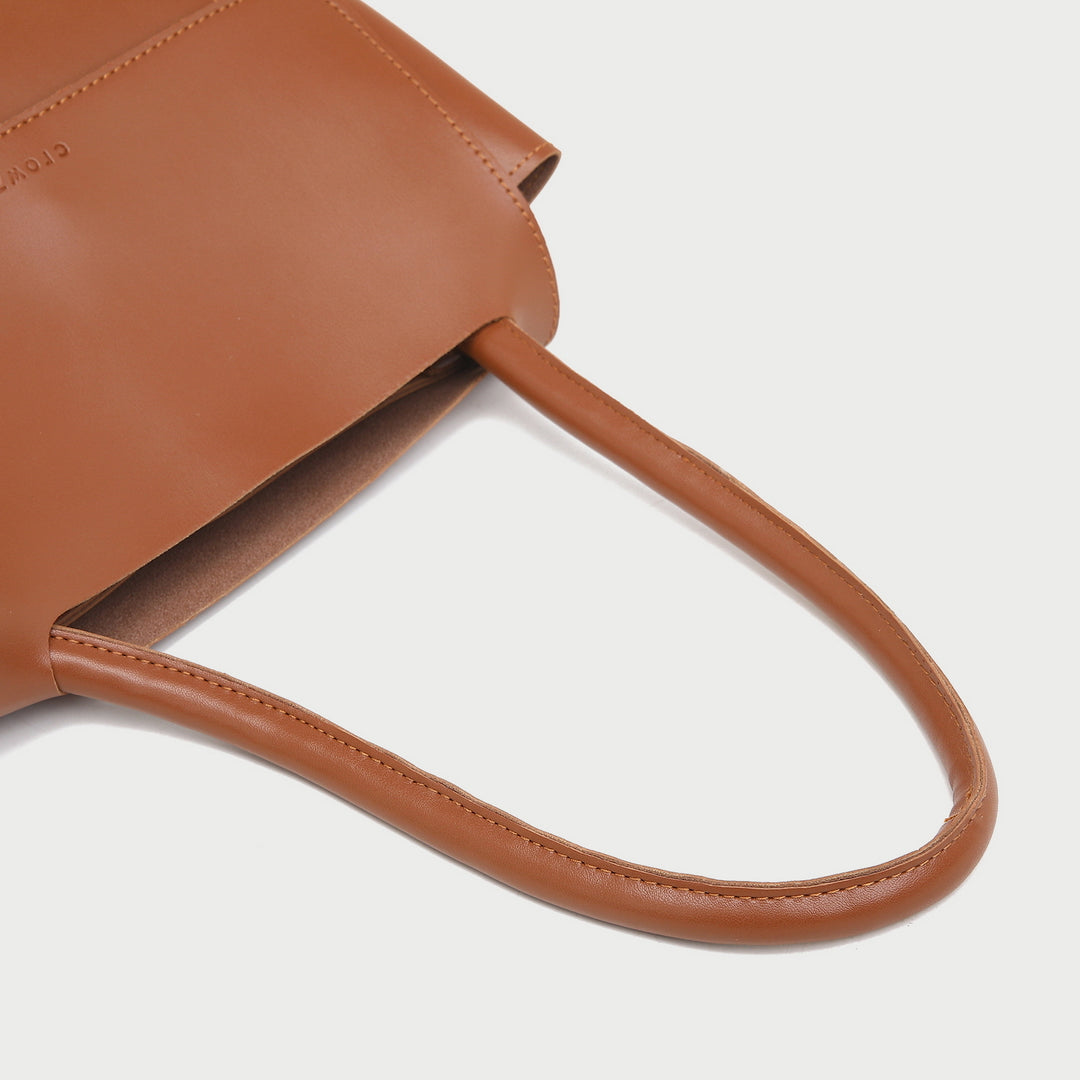 Minimalistic open-top flap style PU leather tote bag