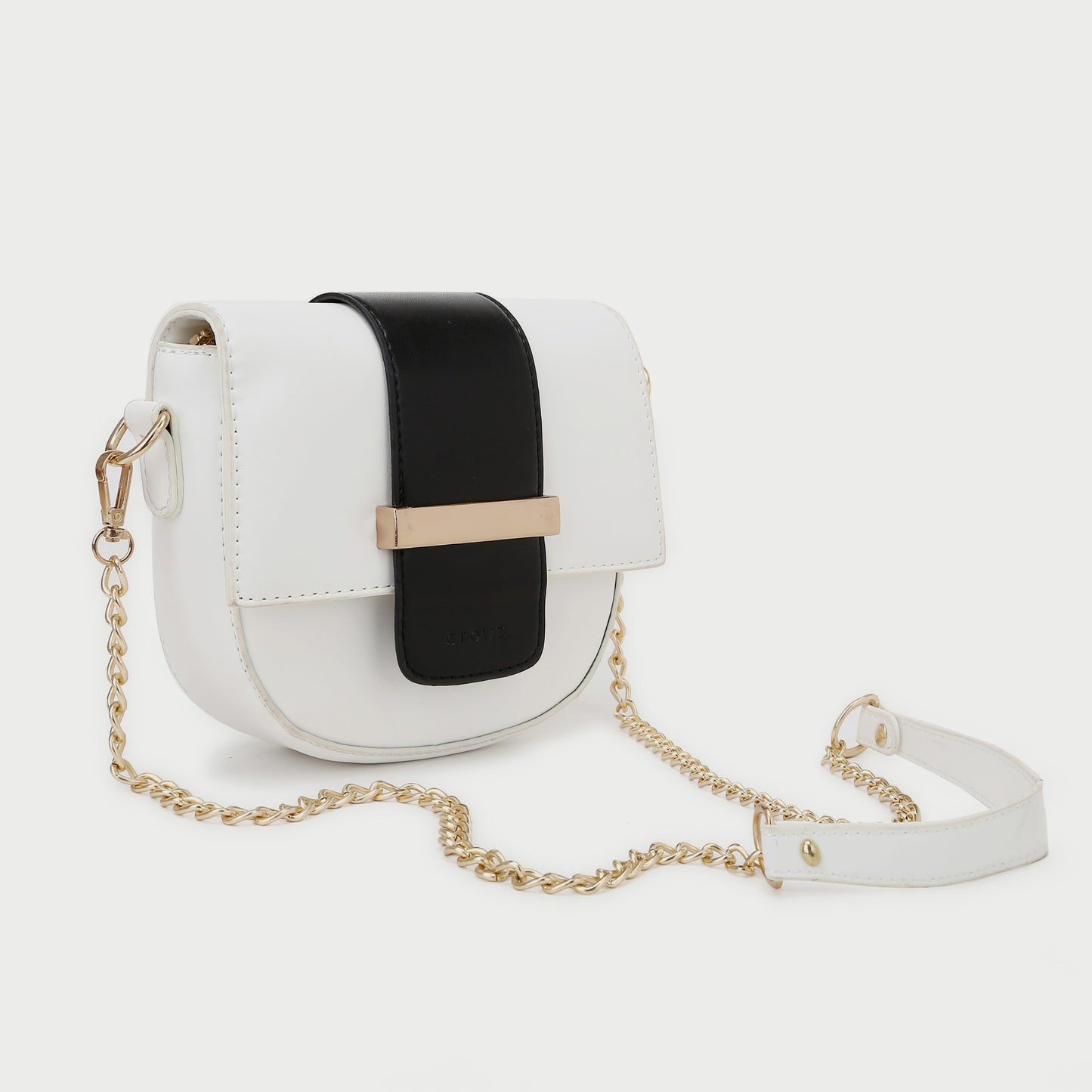 Metal bar colourblock flap PU leather crossbody bag
