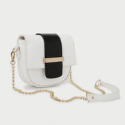 Metal bar colourblock flap PU leather crossbody bag