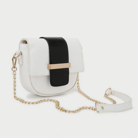 Metal bar colourblock flap PU leather crossbody bag