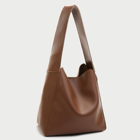 Streamlined wide-handle PU leather shoulder bag (2-in-1 set)