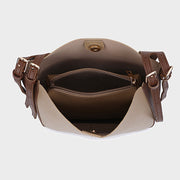 Double buckle detail shoulder strap PU leather bucket bag (2-in-1 set)