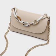 Chain handle flapover slim PU leather crossbody bag