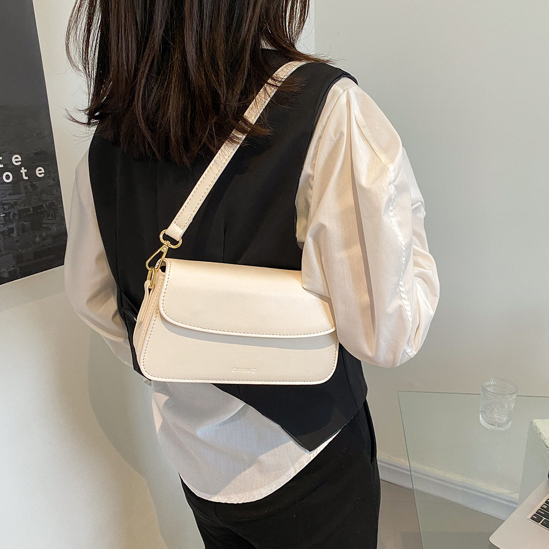 Minimalistic flap-style PU leather shoulder bag (With an extra strap)