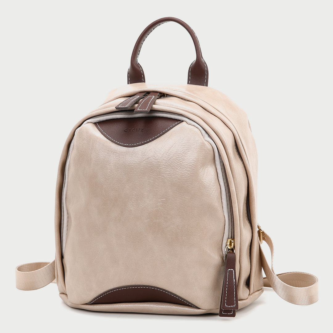 Colourblock two zip compartment small PU leather backpack