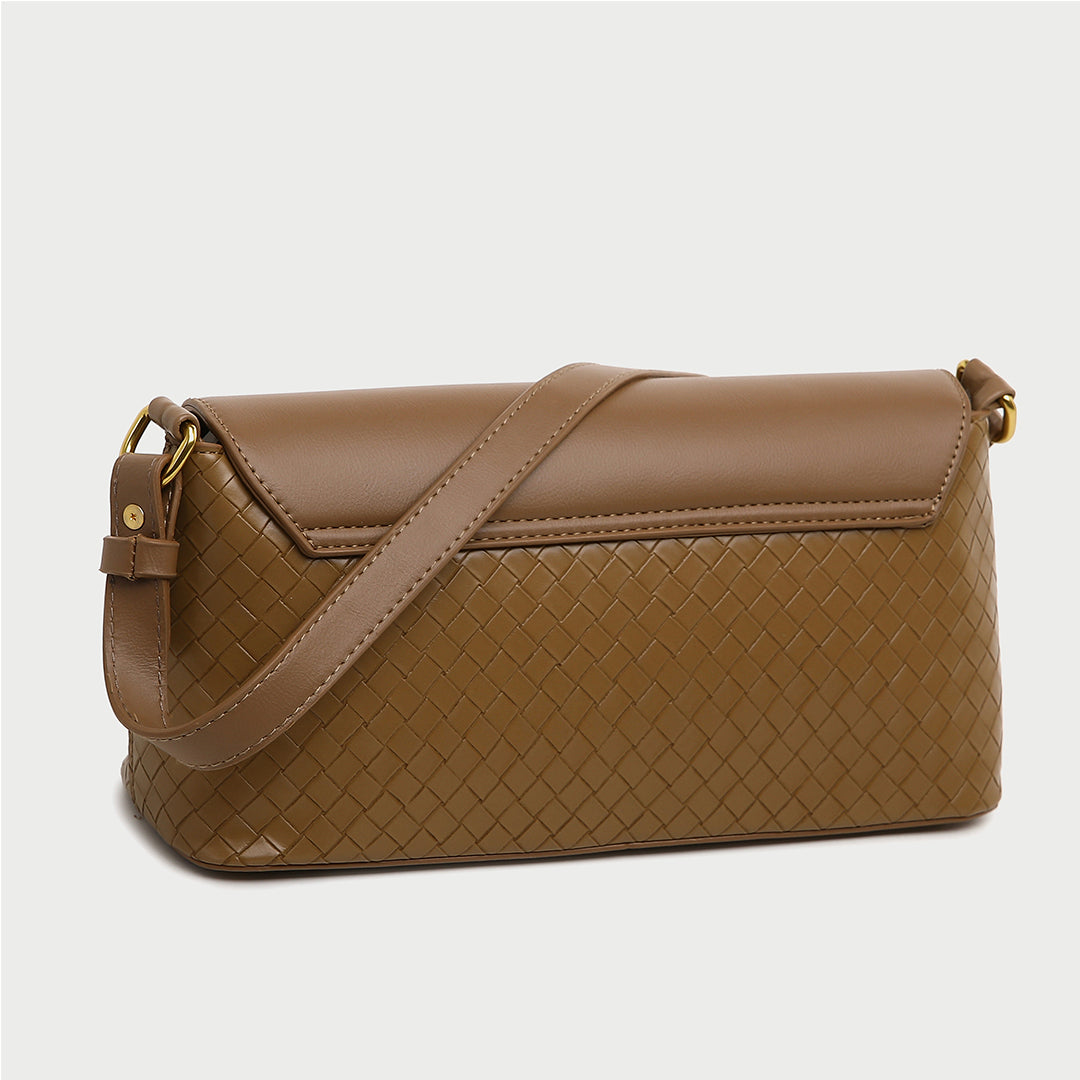 Elegant minimalistic flap style woven PU leather crossbody bag