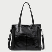 Dual front pocket creased PU leather tote