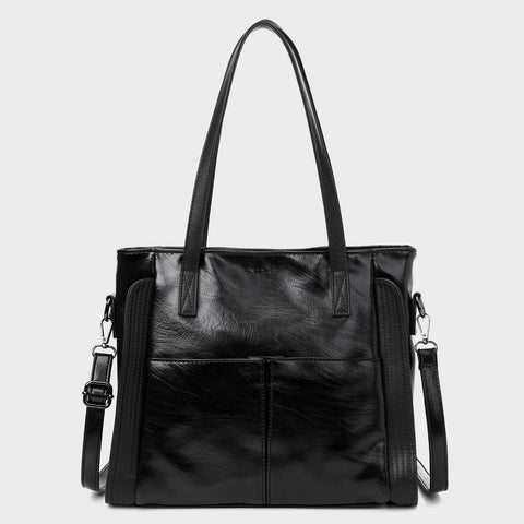 Dual front pocket creased PU leather tote