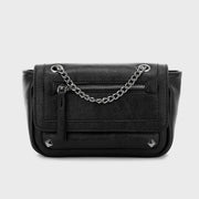 Zipped front flap studded PU leather crossbody bag