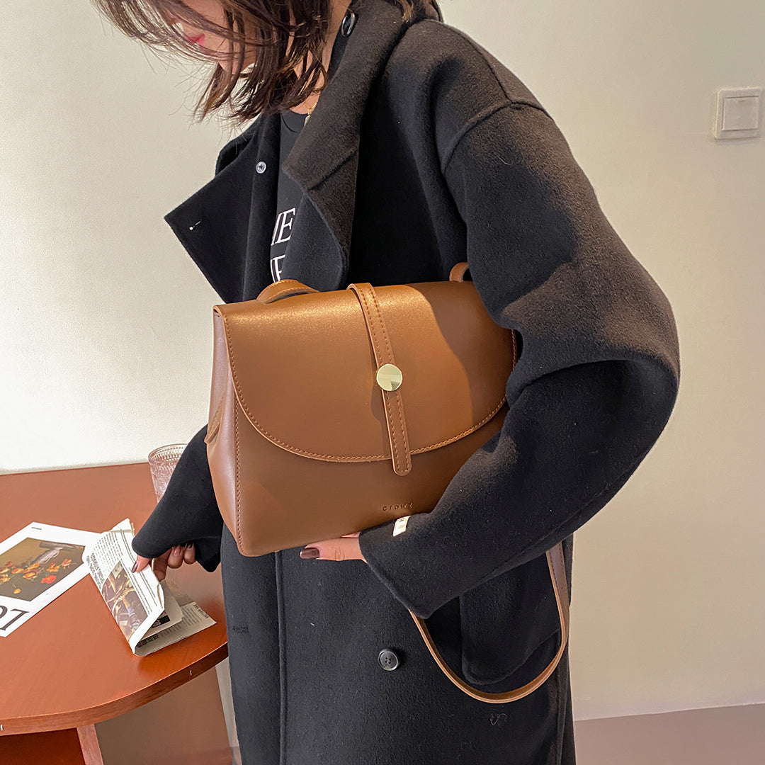 Metal stud strap flap PU leather crossbody bag