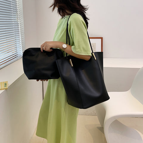 Minimalistic smooth PU leather tote (2-in-1 set)