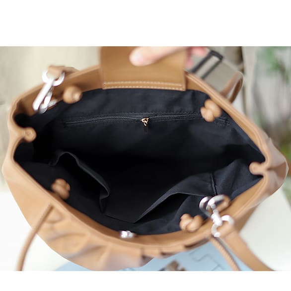 Ruched PU leather tote