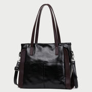 Dual front pocket creased PU leather tote