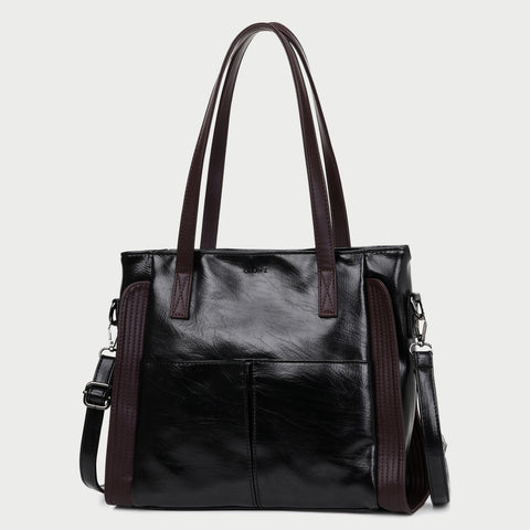 Dual front pocket creased PU leather tote