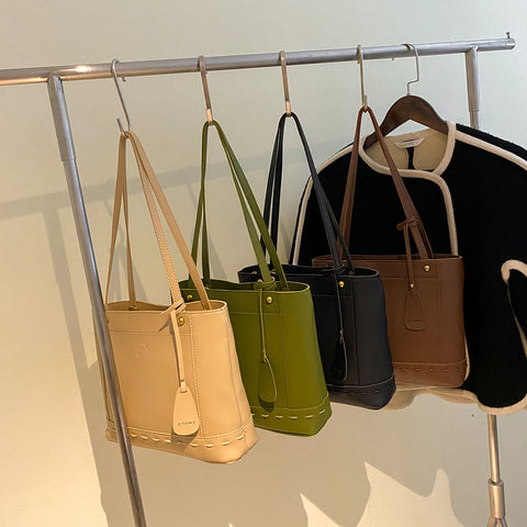 Topstitching stud detail PU leather shoulder bag