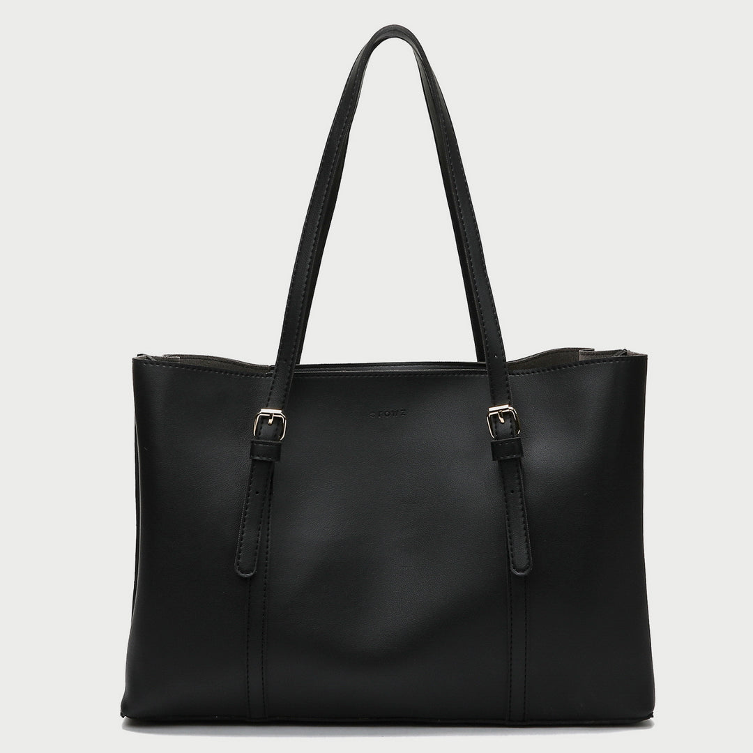 Buckle strap handle practical interior PU leather tote bag
