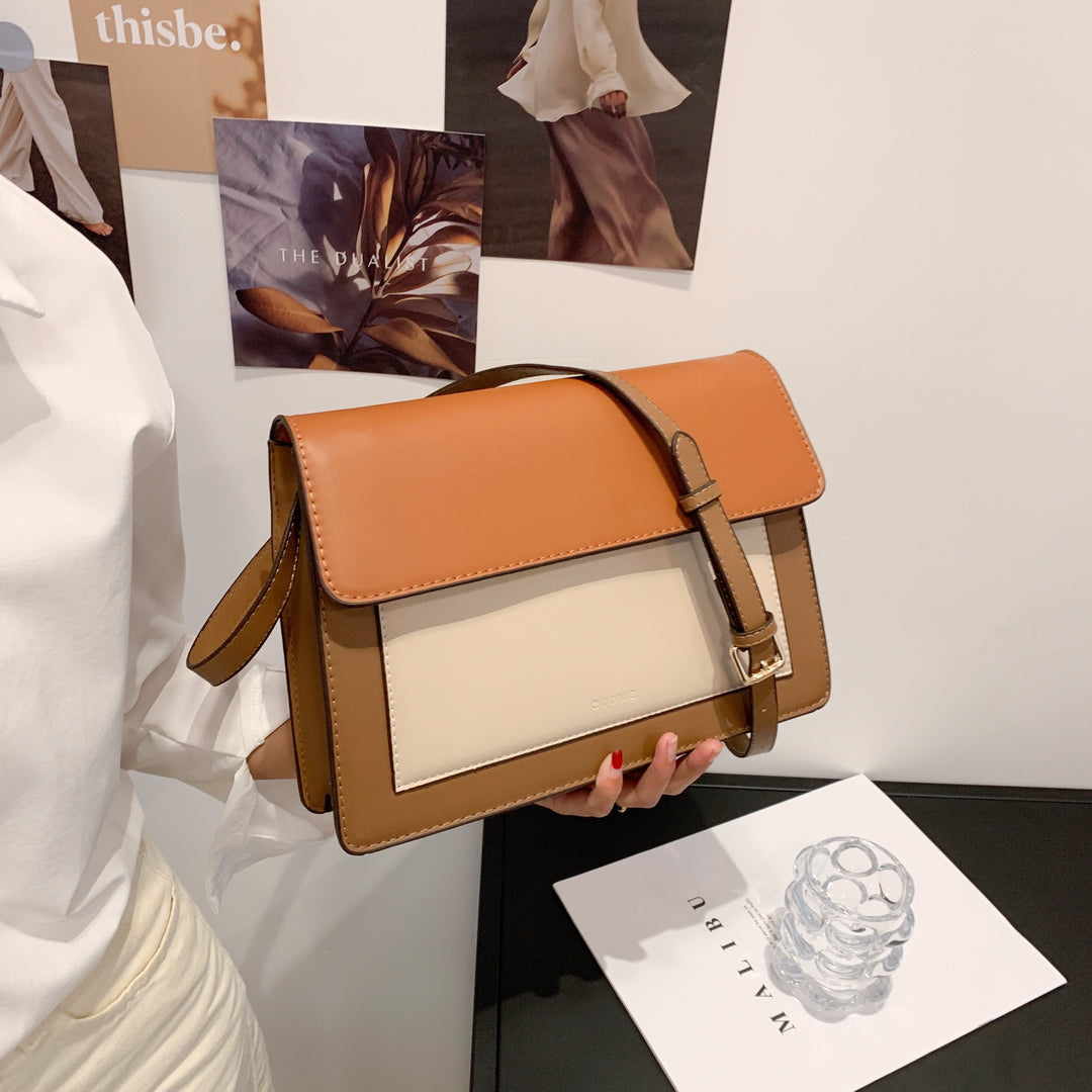 Colourblock classic flap-style PU leather crossbody bag