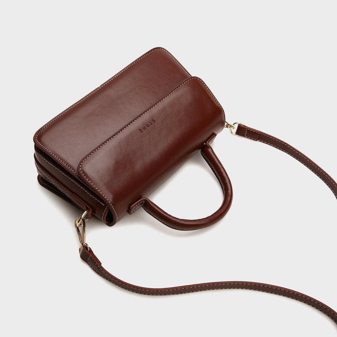 Top handle flap style unique pocket design PU leather crossbody bag