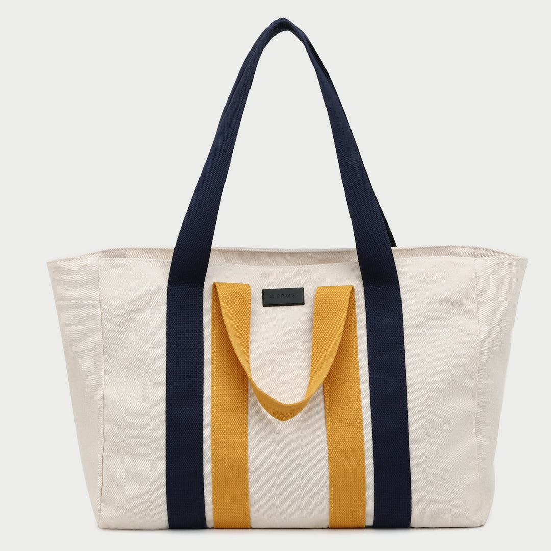 Contrast handle roomy canvas tote bag