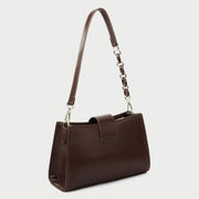 Contrast chain strap trapezoid PU leather shoulder bag