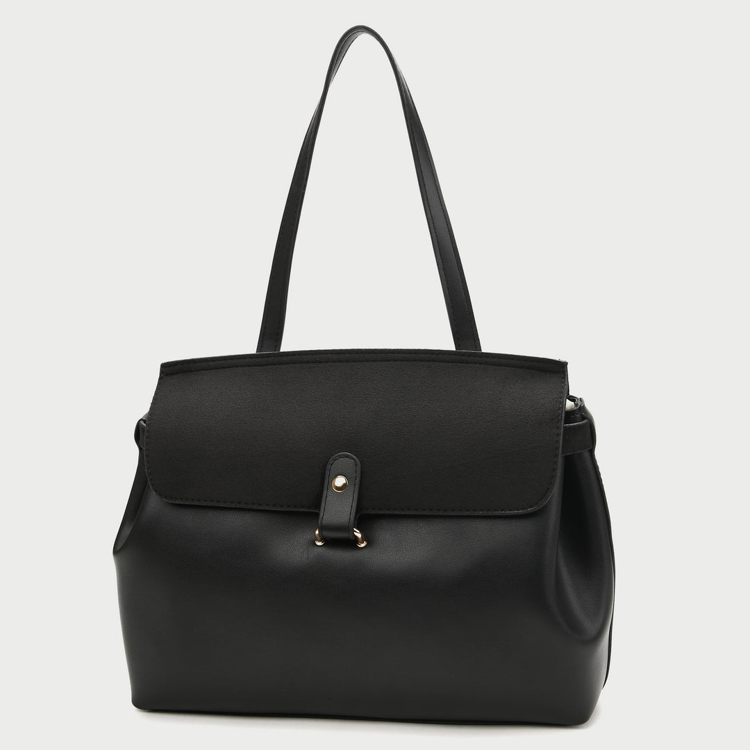 Suede-effect flap style PU leather tote bag