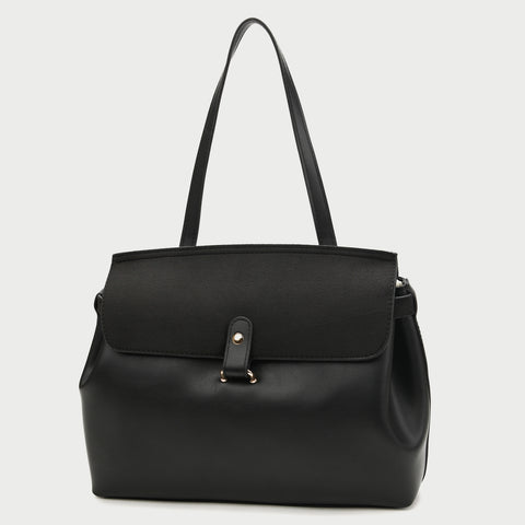 Suede-effect flap style PU leather tote bag